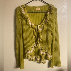 Green Crochet Ruffle Cardigan